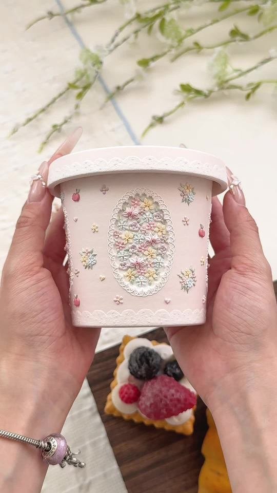 Handmade Pink Floral Ceramic Cup with Lid