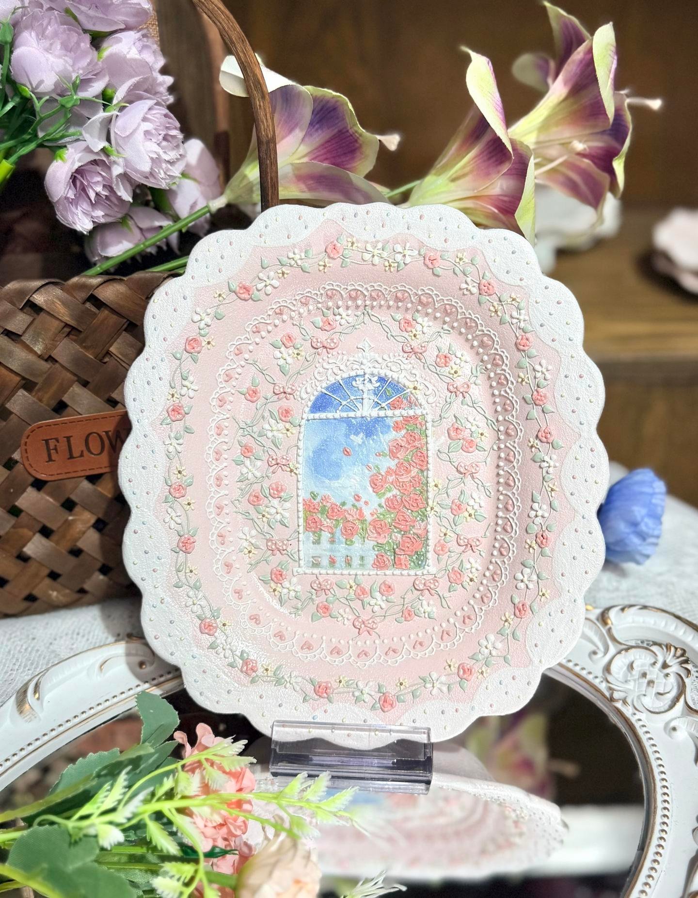 Pink Floral Cottage Ceramic Cup and Saucer Set - Image 2