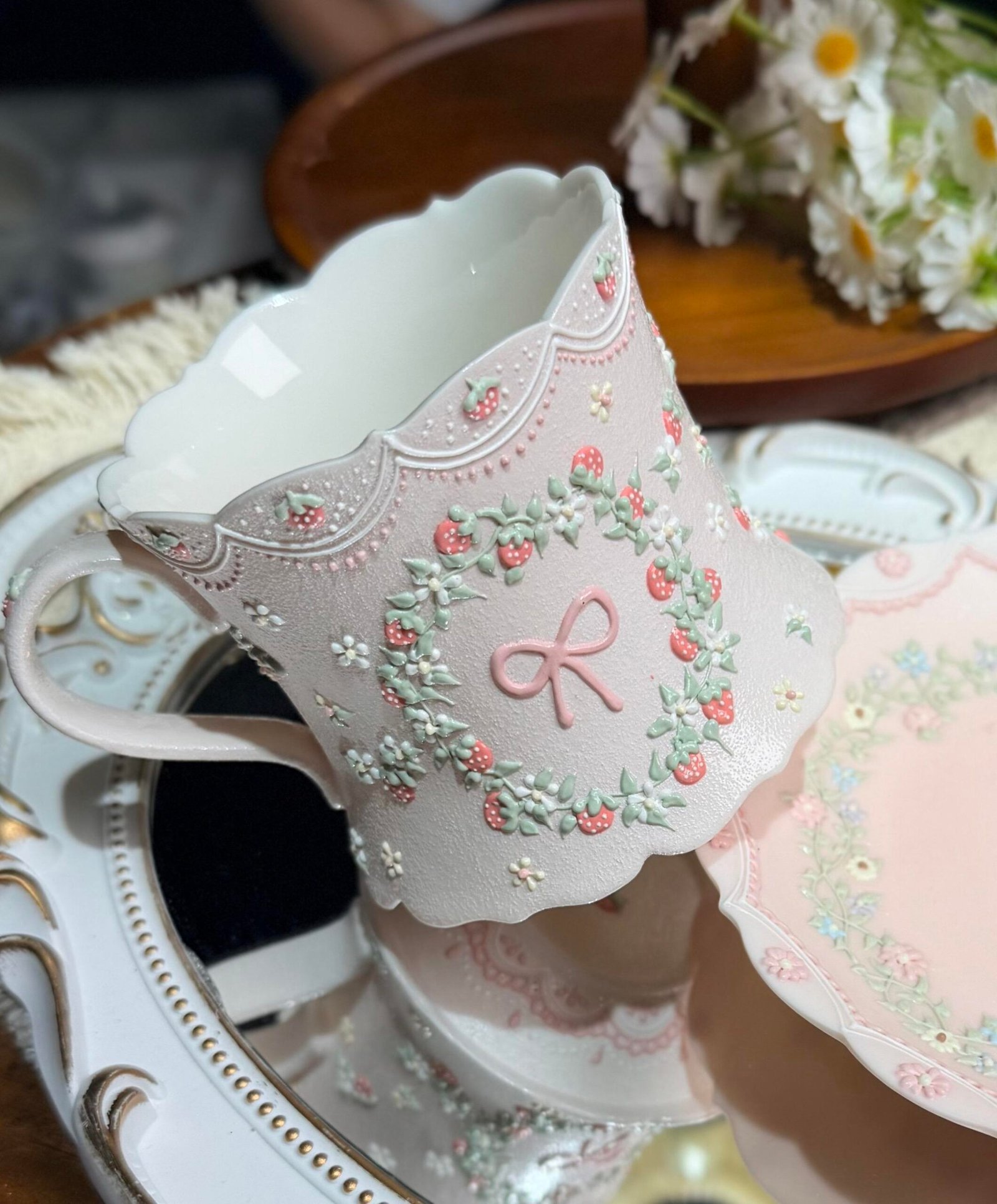 Strawberry Bow Ceramic Mug with 3D Floral Details - Image 5