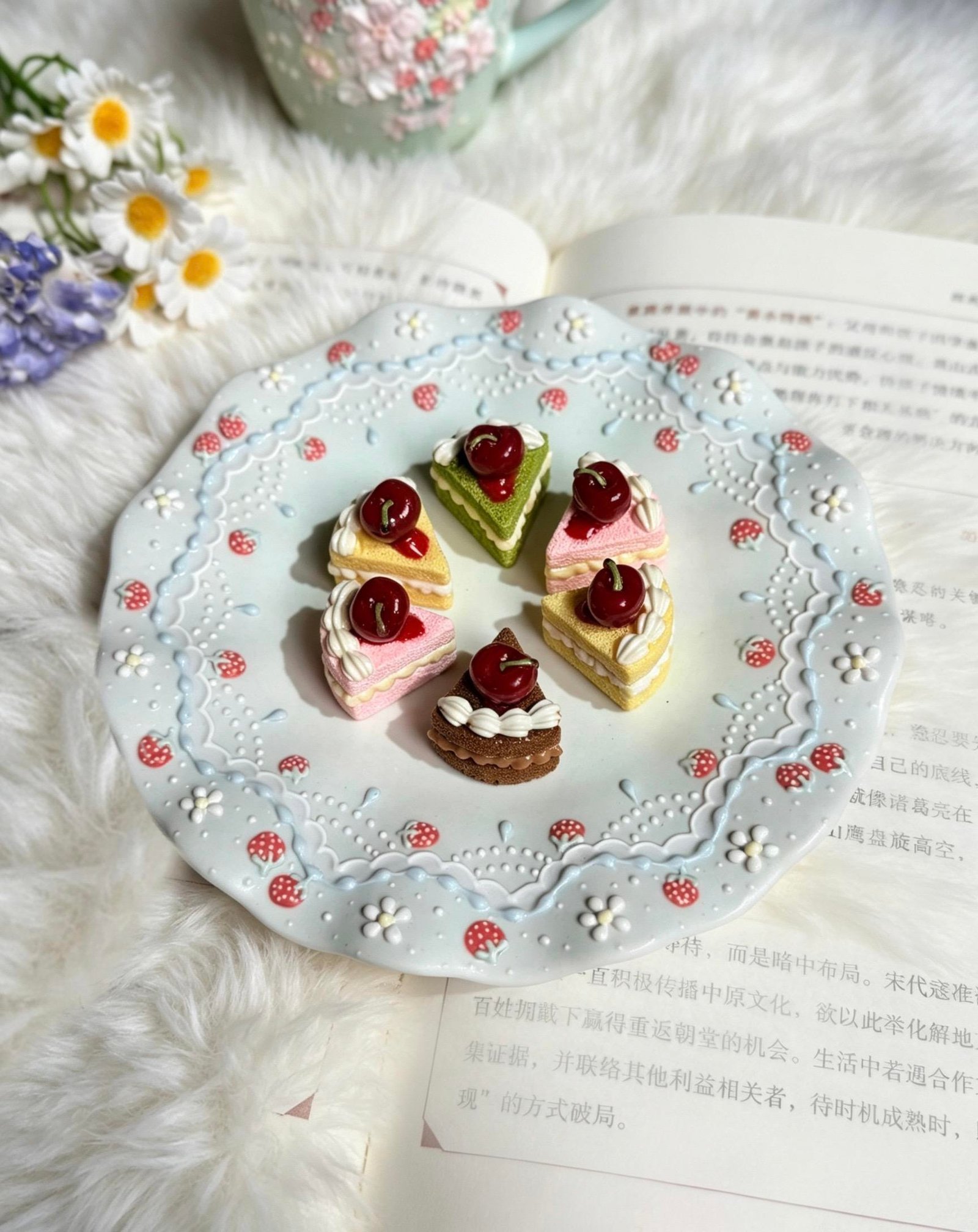 Light Blue Strawberry Floral Ceramic Cup and Saucer Set - Image 3