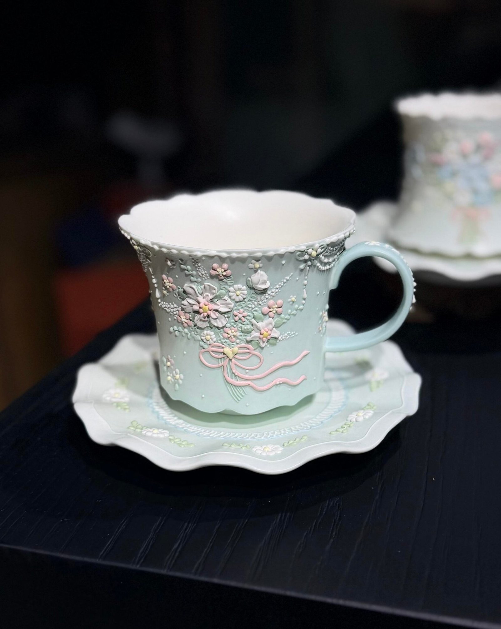 Pastel Blue Floral Bouquet Ceramic Mug - Image 2