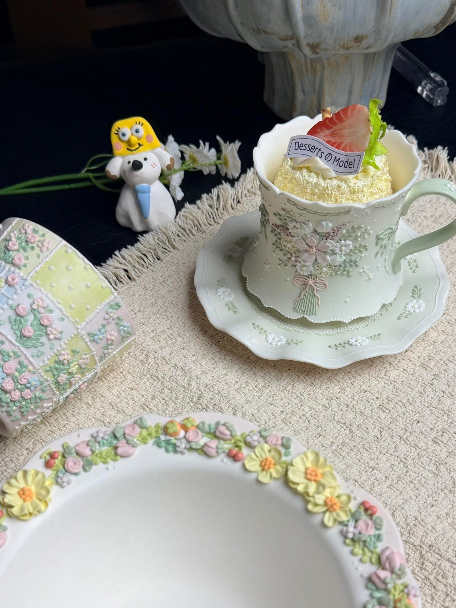 Sage Green Floral Bouquet Ceramic Cup and Saucer Set - Image 3