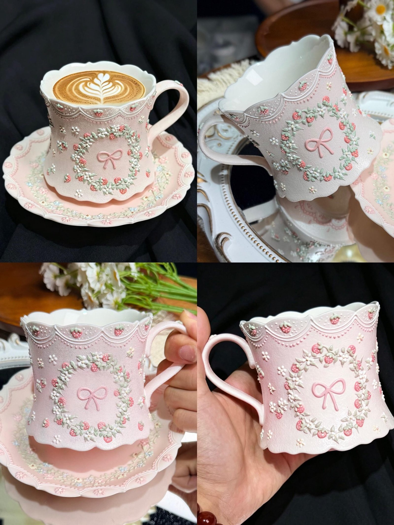Strawberry Bow Ceramic Mug with 3D Floral Details - Image 6